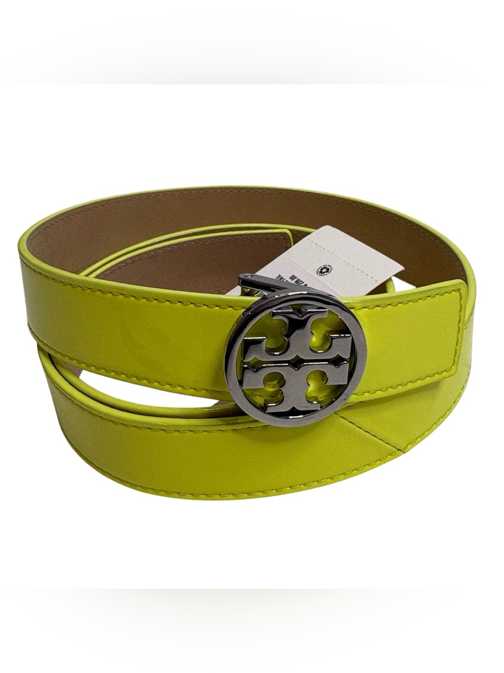 Tory Burch Neon Yellow Lime Green Patent Logo Buckle Belt NWT $228